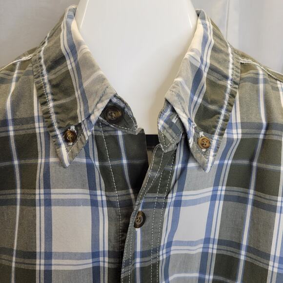 Carhartt Green Blue Plaid Relaxed Fit Button Down Short Sleeve, L - Picture 6 of 9